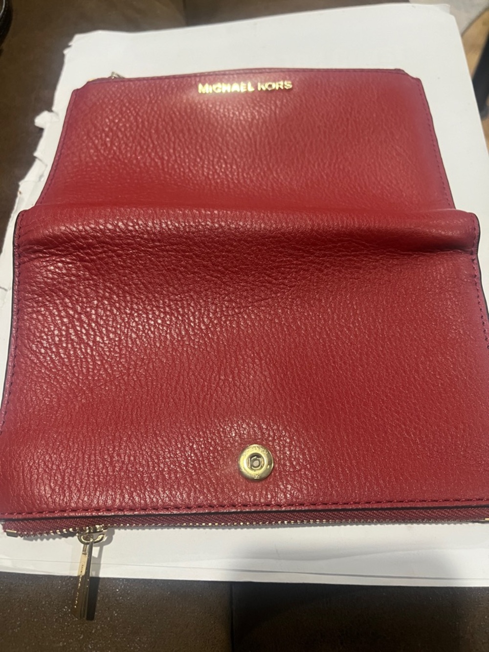 Michael Kors Red Pebbled Leather Bifold Wallet with Gold-Tone Accents